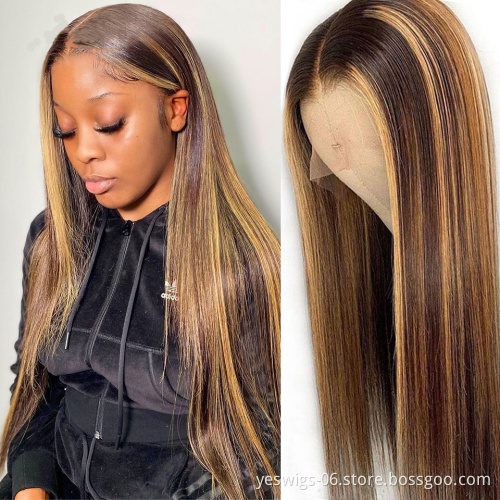 Wholesale Raw Indian Cuticle Aligned  Virgin Human Hair Wigs Highlight Color Full Hd Lace Front Closure Wigs For Black Women